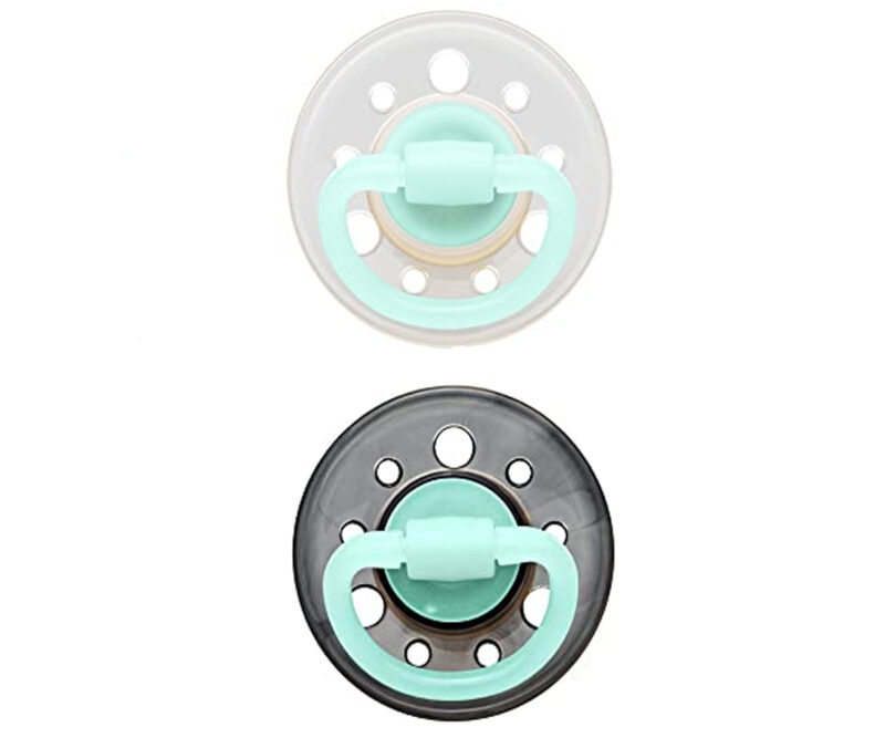 Set 2 suzete transparent-negru fosforescente Nip