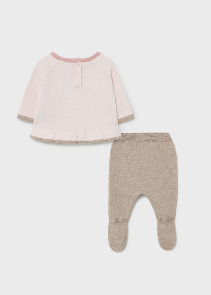 Set pantaloni cu botoșei roz-crem ECOFRIENDS din tricot Mayoral - imagine 2