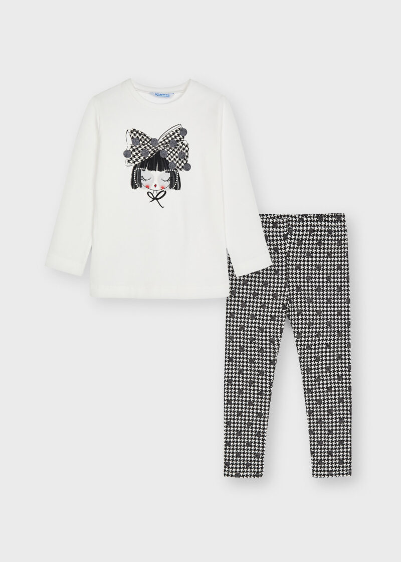 Set ivory negru ECOFRIENDS leggings imprimeu fetițe Mayoral - imagine 2