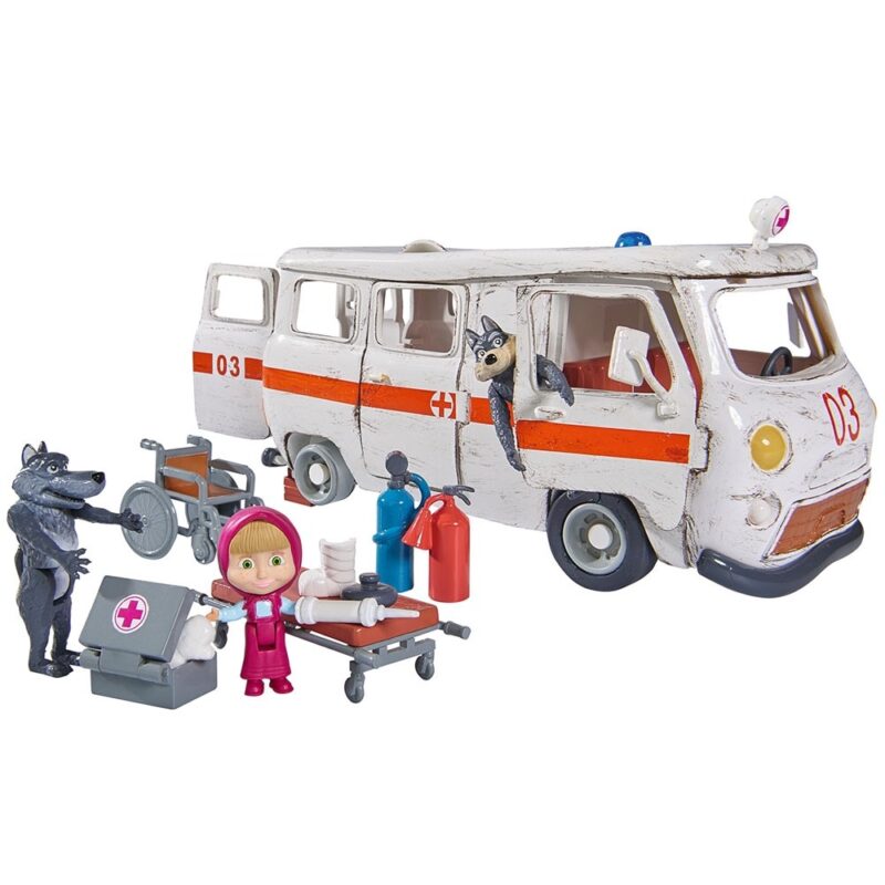 Mașina Simba Masha and the Bear Ambulance cu accesorii