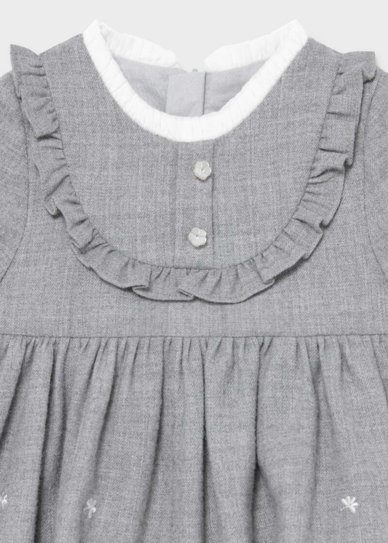 Rochie gri din flanel brodat bebe fetițe Mayoral - imagine 3