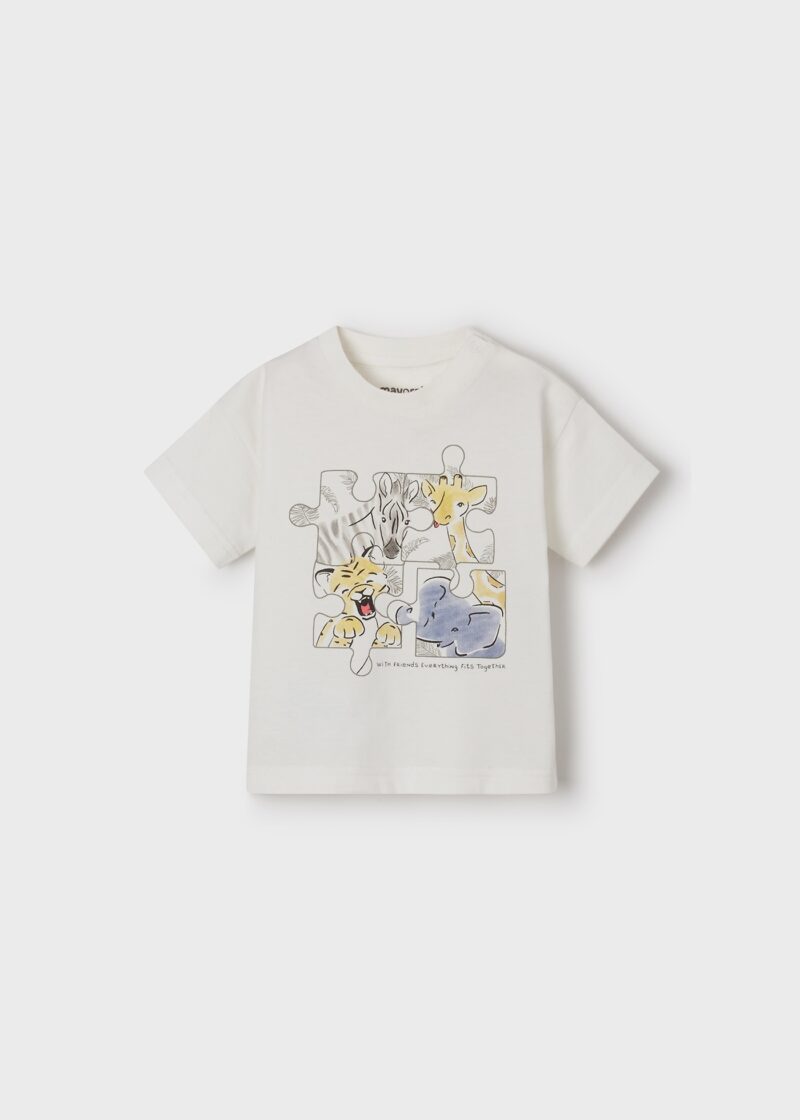 Tricou ivory mânecă scurtă puzzle girafe ECOFRIENDS bebe băiat Mayoral - imagine 2