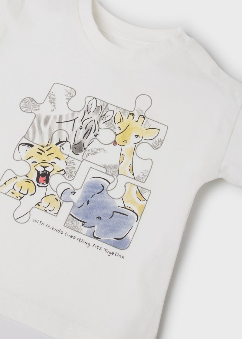 Tricou ivory mânecă scurtă puzzle girafe ECOFRIENDS bebe băiat Mayoral - imagine 4