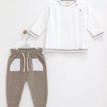 Compleu alb-maro tricotat pentru băieței