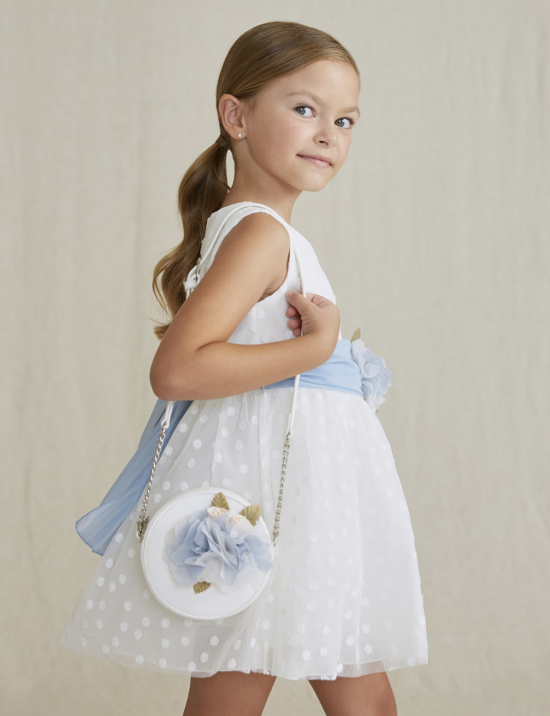 Geantă albă buchet flori blue Abel & Lula